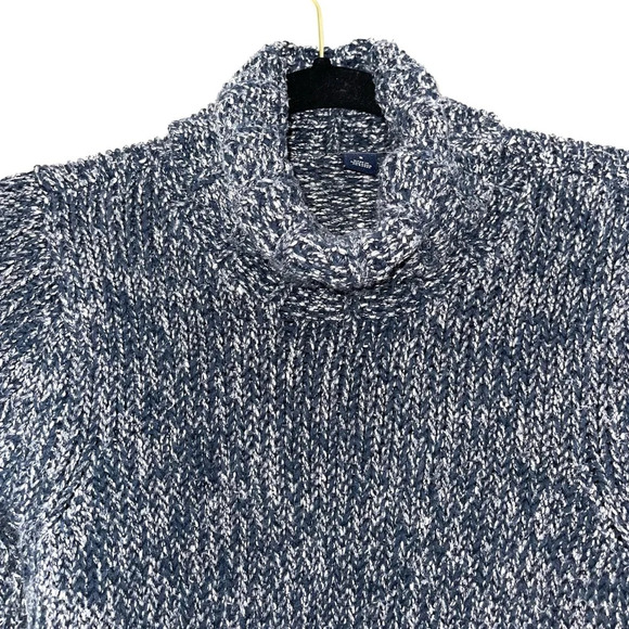 GAP Navy Blue & White Marled Cowl Neck Pullover Knit Sweater Small Women’s - Picture 2 of 11